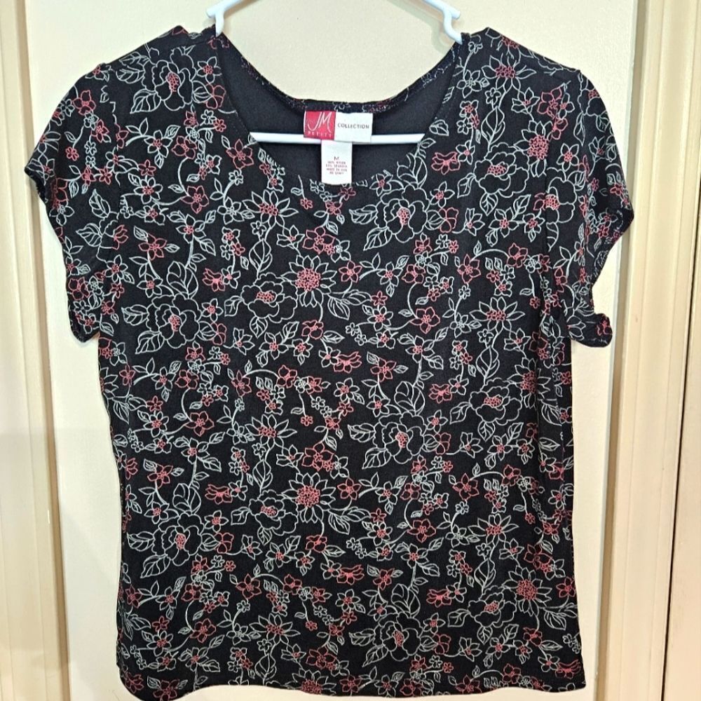 #375 JM Petites Collection - Black background w Florals- Size: Medium Petite